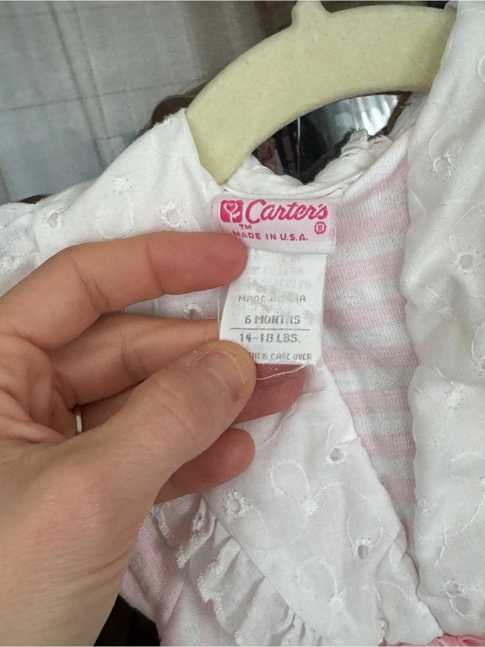 Vintage 80s Carter’s romper coverall short sleeve ruffle collar eyelet baby girl